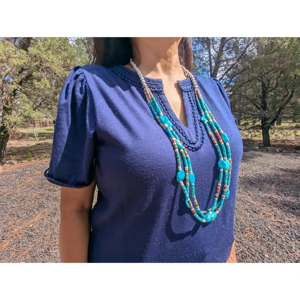 Vintage‎ Navajo Handmade Turquoise Necklace Silver Plated Beads